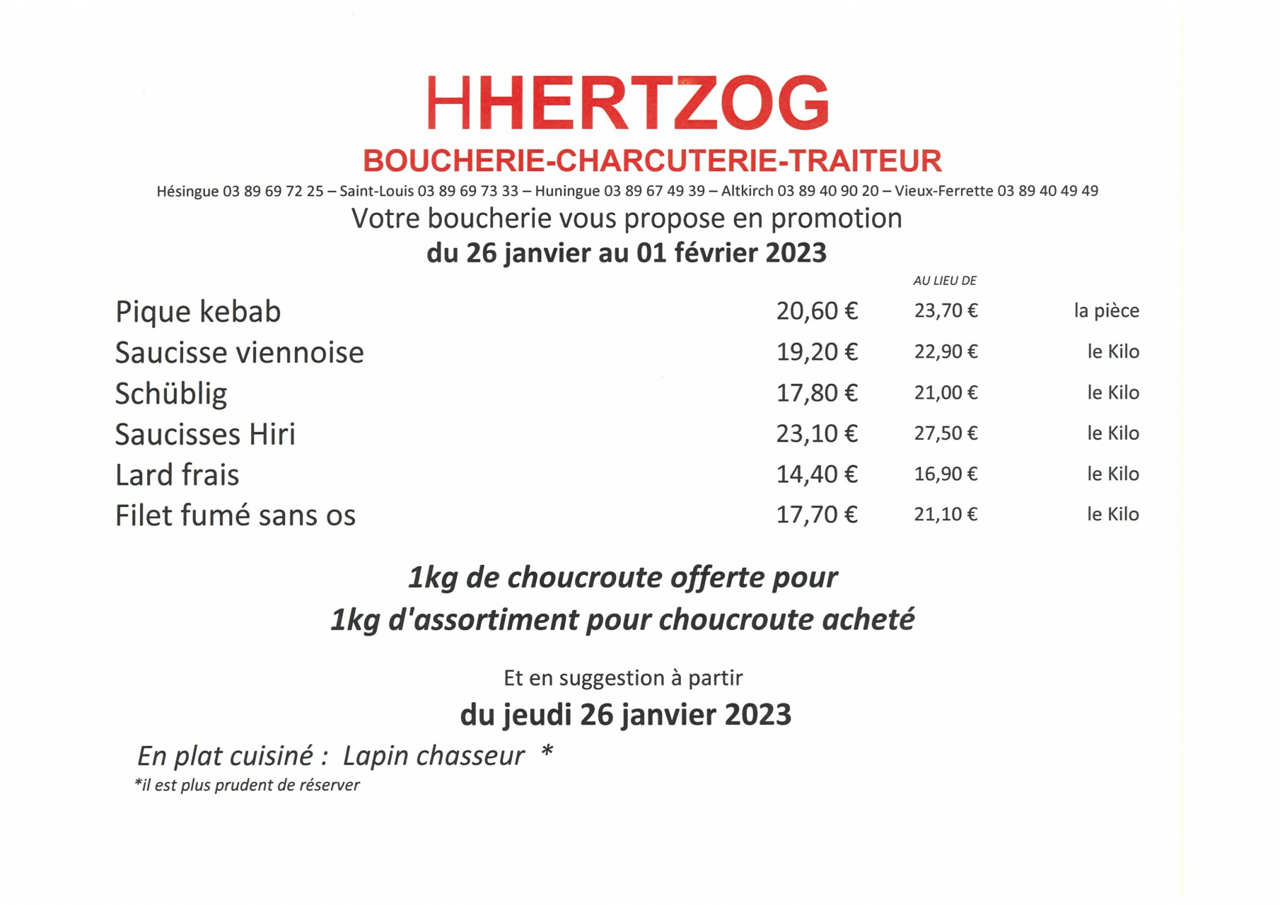 BOUCHERIE HERTZOG - Promotions du 26/01 au 01/02