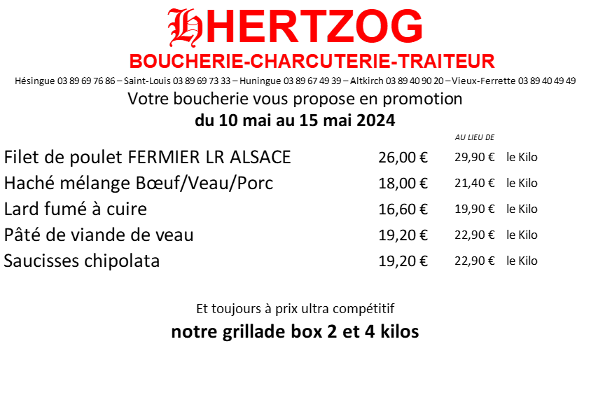 BOUCHERIE HERTZOG - Promotion du 09 au 15 mai 2024